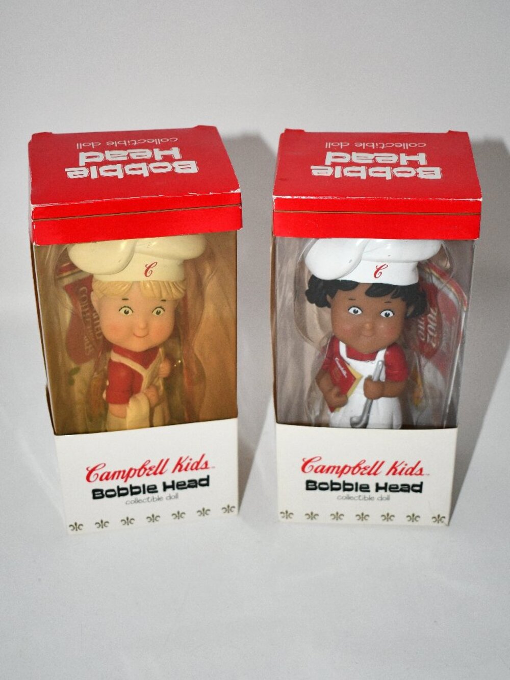 2002 Campbell Kids Bobble Head Dolls Boy & Girl Chef Set of 2 NIB Vintage